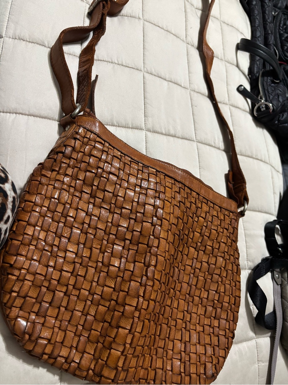 Woven Leather Crossbody Bag - Brown